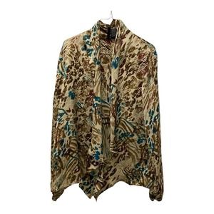 NEW Directions Top LARGE Animal Print Tie Neck Long Sleeve Blouse Office Leopard